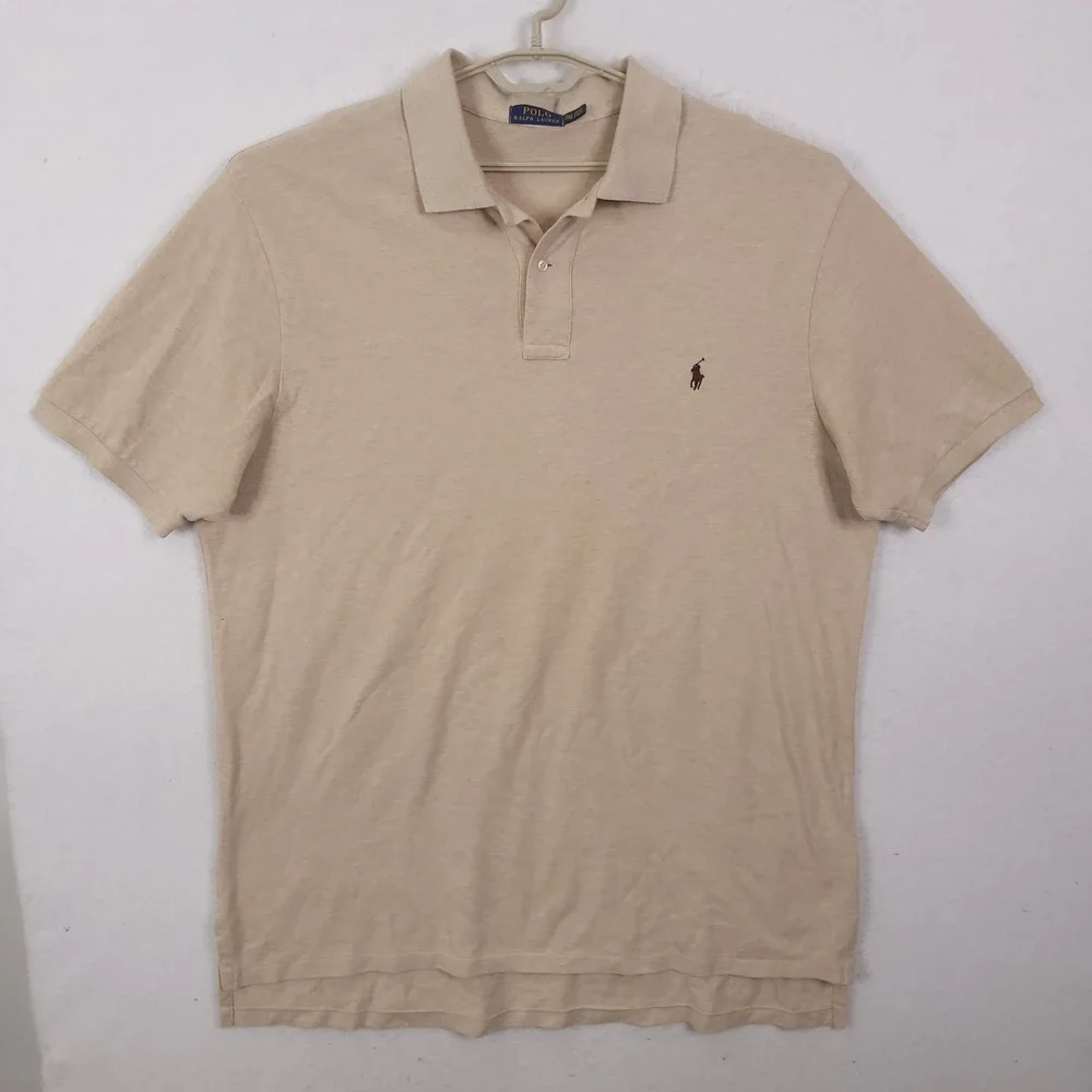 Polo Ralph Lauren Polo Shirt Mens 2XLT Tan Beige Short Sleeve Cotton Pique Pony